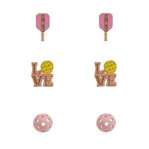 PICKLEBALL PADDLE  AND STUD 3 PAIR EARRING SET